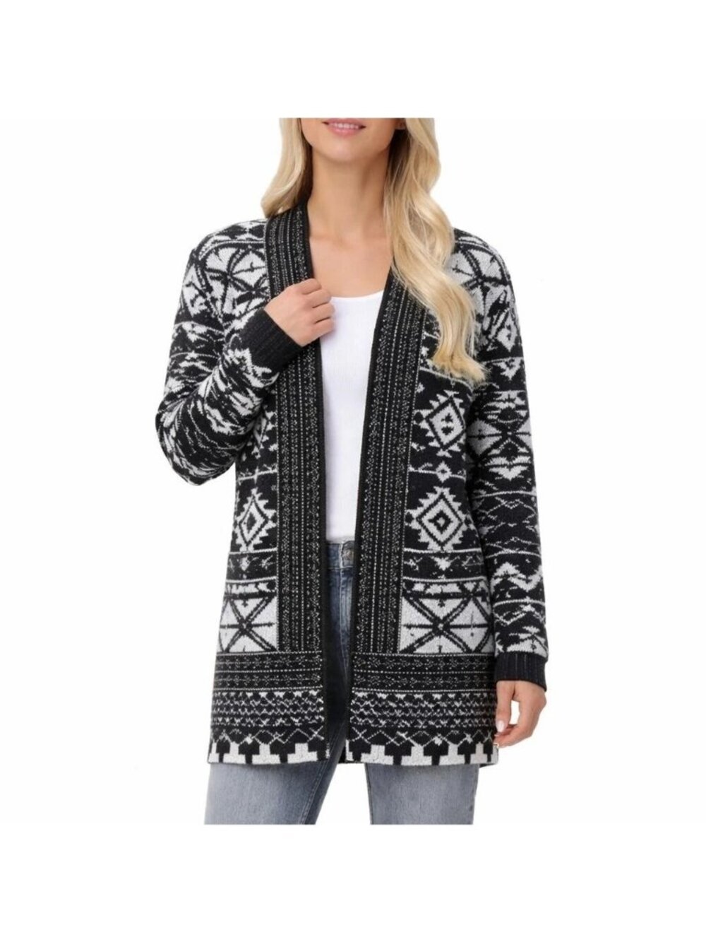 Frye Womens Cozy Cardigan XS Black & White Jacquard Pattern